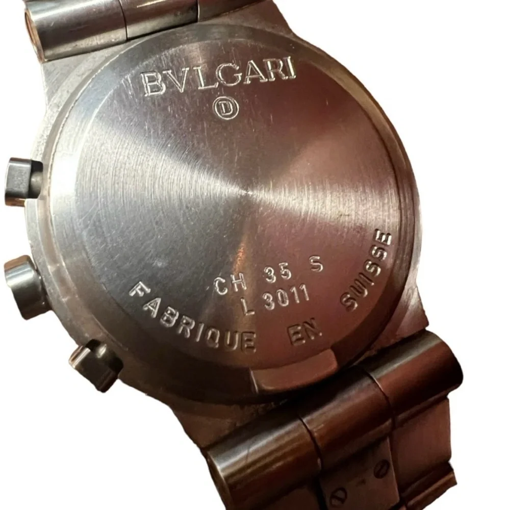 BVLGARI Chronograph Stainless Steel Black Dial Men's Watch with Box